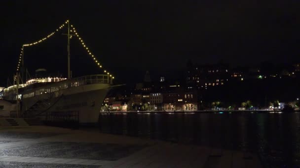 Stockholm Oude Stad Architectuur Oude Huizen Straten Wijken Zweden Avond — Stockvideo