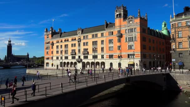 Στοκχόλμη Παλιά Πόλη Αρχιτεκτονική Παλιά Σπίτια Δρόμοι Και Γειτονιές Σουηδία — Αρχείο Βίντεο
