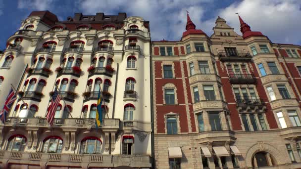 Estocolmo Casco Antiguo Arquitectura Casas Antiguas Calles Barrios Suecia Video — Vídeo de stock