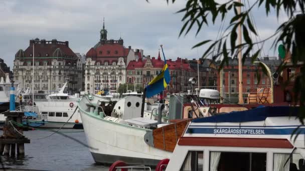 Uferpromenade Und Seebrücke Zentrum Von Stockholm Schweden Video Uhd — Stockvideo