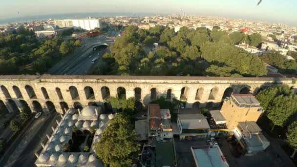 Vista Aérea Acueducto Valente Estambul Bozdojan Kemeri Puente Romano Pavo — Vídeos de Stock
