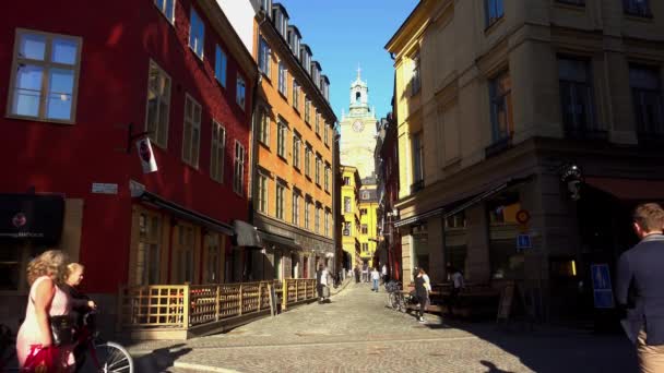 Kuno Jalan Sempit Pusat Stockholm Kota Tua Arsitektur Rumah Rumah — Stok Video