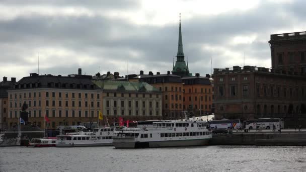Nabrzeże Molo Centrum Sztokholmu Szwecja Film Rozdzielczości Uhd — Wideo stockowe