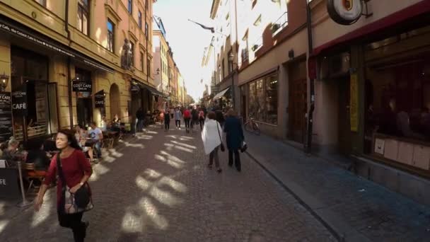 Antiga Rua Estreita Centro Estocolmo Cidade Velha Arquitetura Casas Antigas — Vídeo de Stock