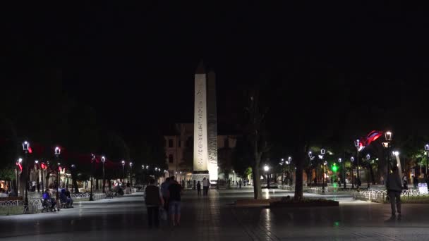 Obelisk Obok Niebieskiego Meczetu Turcja Istambuł Dobranoc Film Rozdzielczości Uhd — Wideo stockowe