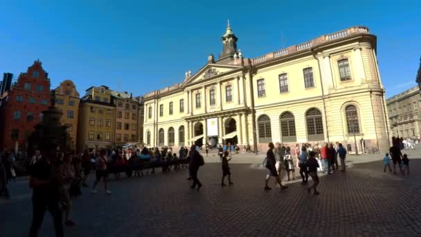 Plac Stortorget Sztokholmie Gamla Stan Szwecja Film Rozdzielczości Uhd — Wideo stockowe