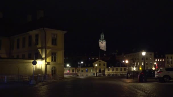 Kerk Stockholm Zweden Avond Lichten Video Uhd — Stockvideo