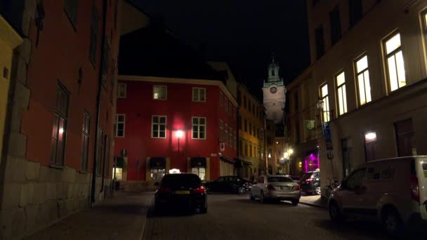 Iglesia Estocolmo Suecia Buenas Noches Luces Video Uhd — Vídeos de Stock