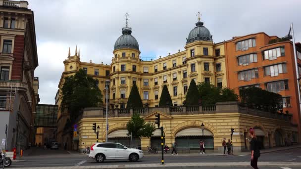 Sztokholm Stare Miasto Architektura Stare Domy Ulice Dzielnice Szwecja Film — Wideo stockowe