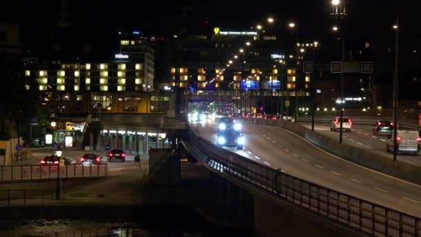 Stockholm Oude Stad Architectuur Oude Huizen Straten Wijken Zweden Avond — Stockvideo