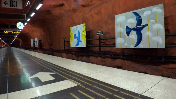 Rinkeby Estación Metro Arte Metro Estocolmo Suecia Video Uhd — Vídeos de Stock