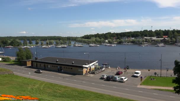 Marina, a kikötő Lappeenranta. Finnország. 4k. — Stock videók