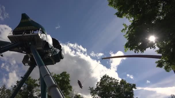 Adultos con niños en el parque de atracciones — Vídeo de stock