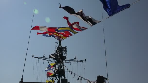 Marine flags on a rope. 4K. — Stock Video