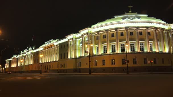 Senato e Sinodo a San Pietroburgo. Notte. 4K. . — Video Stock