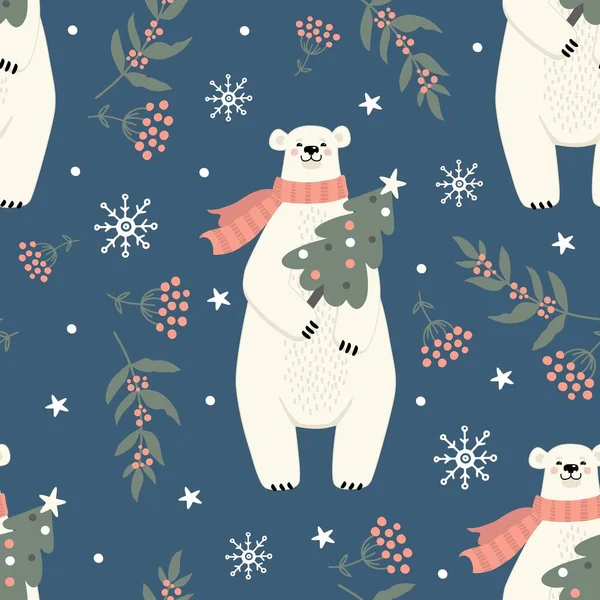 Patrón Sin Costuras Con Oso Polar Decoración Invierno Para Las — Vector de stock