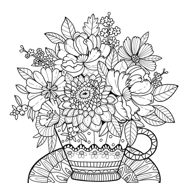 Dessin Linéaire Vase Avec Des Fleurs Sur Fond Blanc Pour — Photo