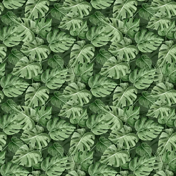 Seamless Pattern Green Tropical Leaves Watercolor Illustration Hand Painted — Stock Photo, Image