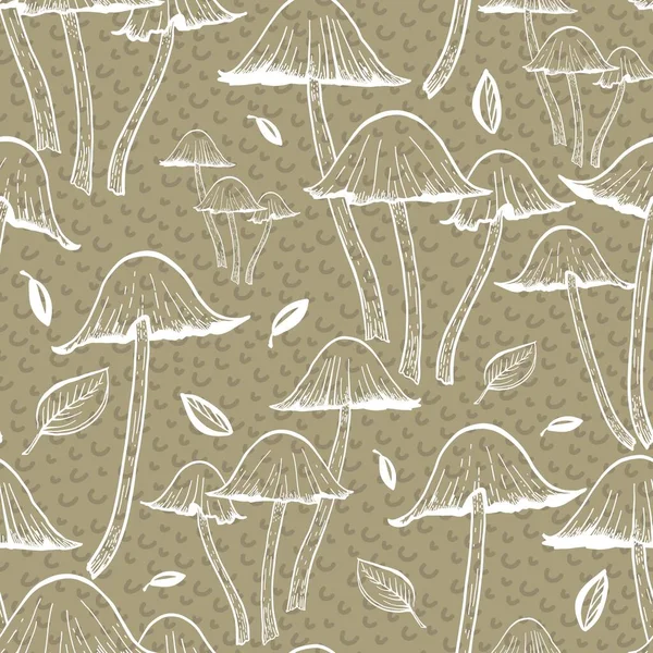 Графический бесшовный узор грибы на бежевом фоне — стоковый вектор