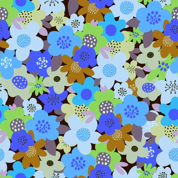 Naadloze Vector Achtergrond Met Schattige Abstracte Blauwe Bloemen Herhaal Bloemen — Stockfoto