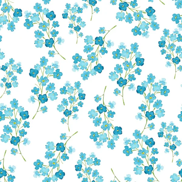 Aquarel Patroon Met Delicate Blauwe Kleine Bloemen Witte Achtergrond Met — Stockfoto
