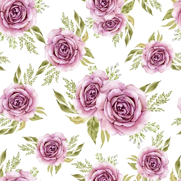 Seamless Pattern Delicate Rose Flowers White Background Watercolor Illustration Hand — Stock Photo, Image