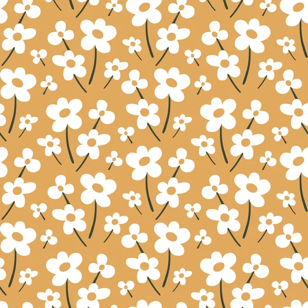 Naadloze Vector Patroon Met Abstracte Witte Bloemen Doodle Stijl Een — Stockvector