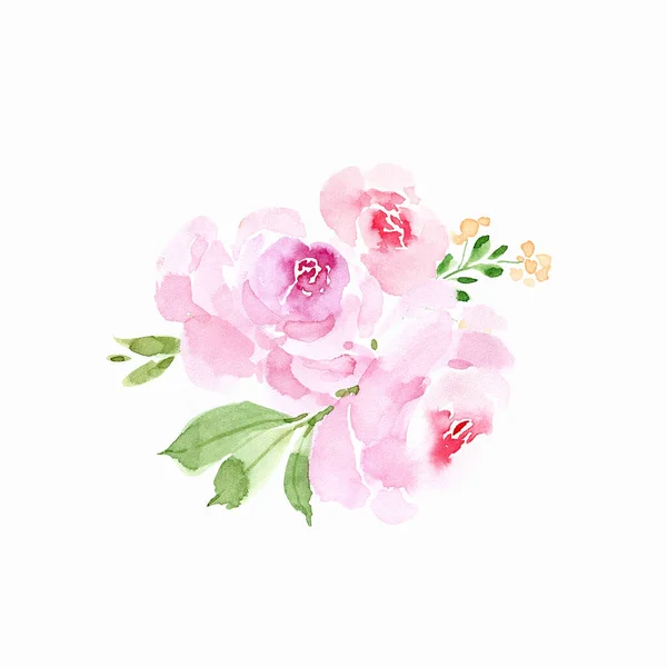 Ilustração Buquê Aquarela Com Rosas Isoladas Sobre Fundo Branco Pintado — Fotografia de Stock