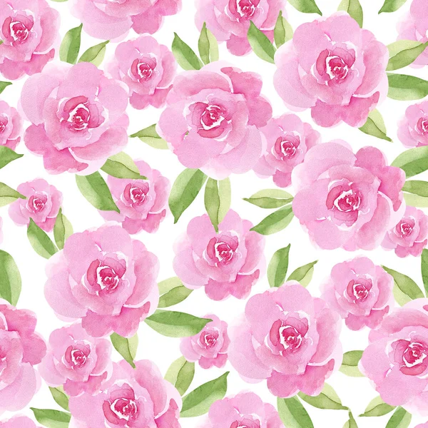 Zökkenőmentes Virágmintás Finom Rózsa Fehér Háttér Akvarell Illusztráció Kézzel Festett — Stock Fotó