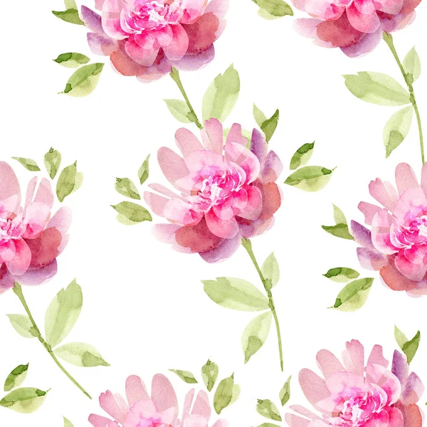 Sömlös Mönster Med Delikata Rosa Blommor Vit Bakgrund Akvarell Illustration — Stockfoto