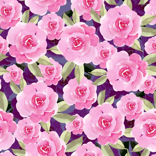 Zökkenőmentes Virágmintás Kis Finom Rózsák Egy Sötét Háttér Akvarell Illusztráció — Stock Fotó