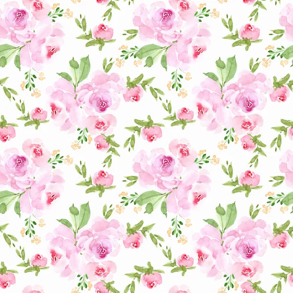 Padrão Floral Sem Costura Com Rosas Delicadas Fundo Branco Ilustração — Fotografia de Stock