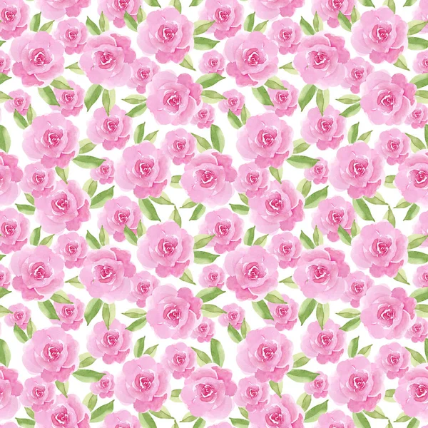 Seamless Floral Pattern Delicate Roses White Background Watercolor Illustration Hand — Stock Photo, Image