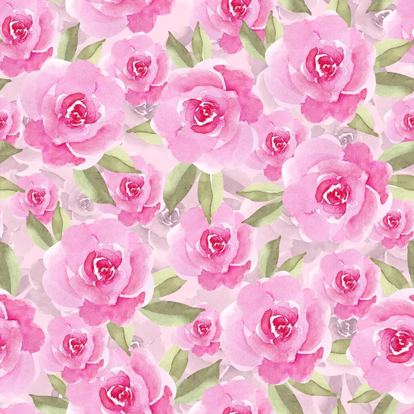 Seamless Floral Pattern Delicate Roses Watercolor Illustration Hand Painted — Stock Photo, Image