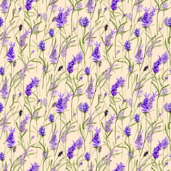 Seamless Floral Pattern Delicate Branches Lilac Lavender Light Background Watercolor — Stock Photo, Image