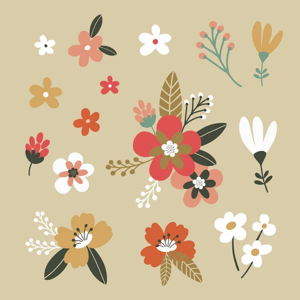 Σύνολο Πολύχρωμα Λουλούδια Διάνυσμα Clipart Και Ανθοδέσμες — Διανυσματικό Αρχείο