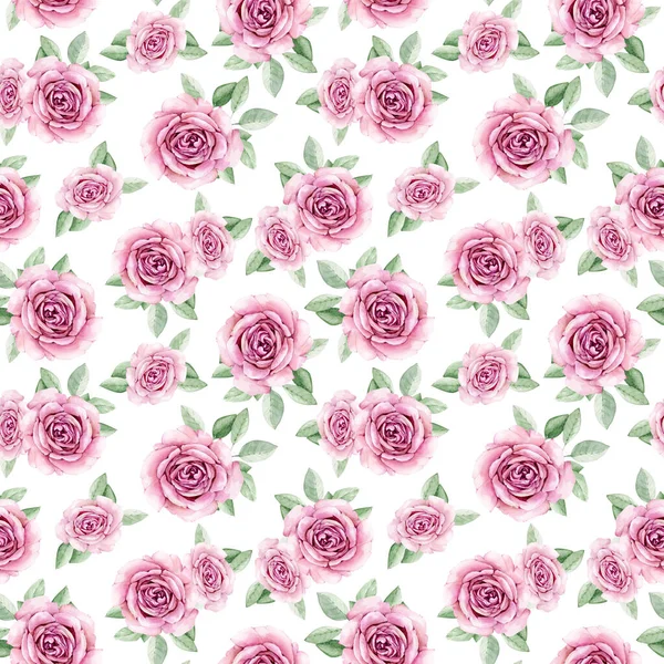 Seamless Floral Pattern Delicate Roses White Background Watercolor Illustration Hand — Stock Photo, Image