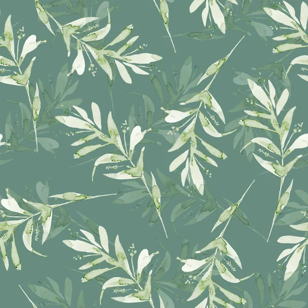 Απρόσκοπτη Βοτανικό Υπόβαθρο Πράσινα Κλαδιά Και Φύλλα Ευκαλύπτου Ακουαρέλα Εικονογράφηση — Φωτογραφία Αρχείου