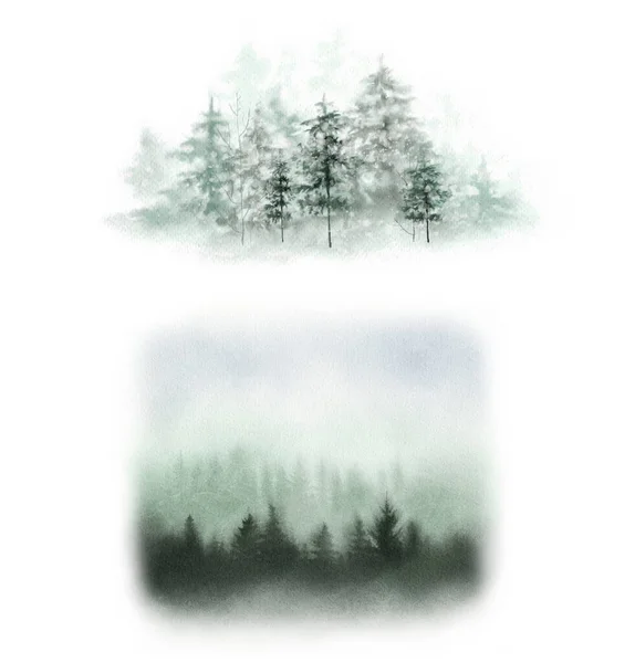 Serie Illustrazioni Acquerello Foresta Naturale Paesaggio Siberia Canada Finlandia Paesaggio — Foto Stock