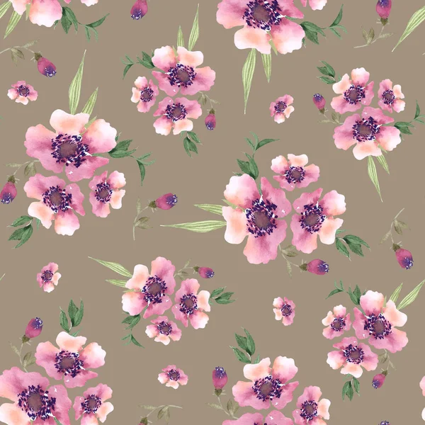 ヴィンテージスタイルの花の水彩ピンクの花束とシームレスなパターン 手描き — ストック写真