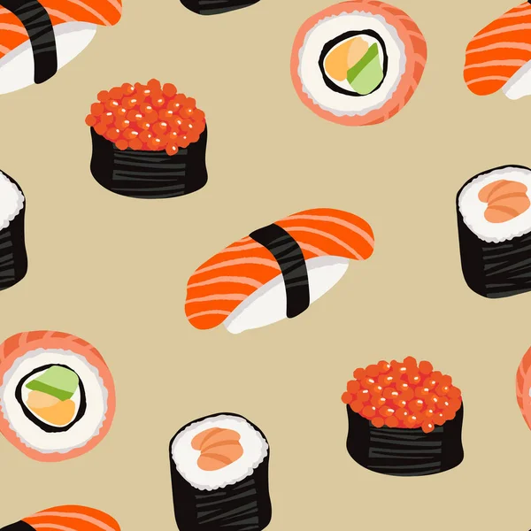 Padrão Sem Costura Sushi Bar Rolos Sushi Nigiri Restaurante Japonês — Vetor de Stock