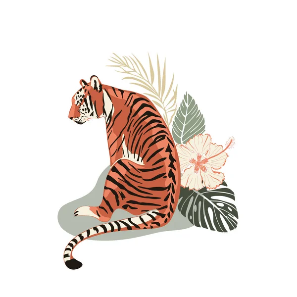 Vektor Illustration Bengal Tiger Auf Pflanzlichem Hintergrund Symbol Des Chinesischen — Stockvektor