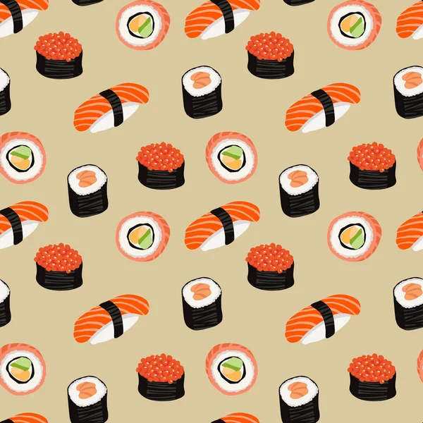 Padrão Sem Costura Sushi Bar Rolos Sushi Nigiri Restaurante Japonês — Vetor de Stock