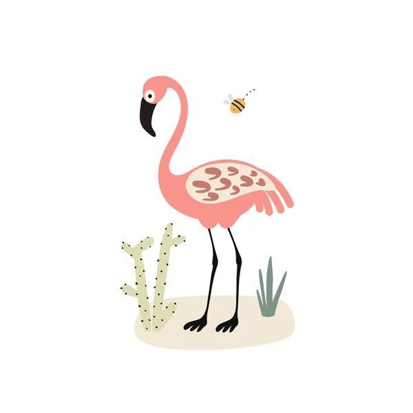 Vektorové Ilustrace Ručně Kreslený Kreslený Postava Pták Růžový Flamingo Abstraktní — Stockový vektor