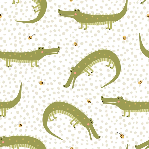 Vector Seamless Pattern Green Crocodiles Creative Animalistic Texture Great Baby — Stock Vector