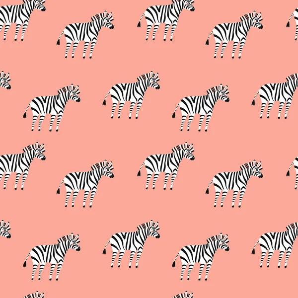 Nahtloses Muster Mit Vektorillustrationen Gestreifter Zebras Animatischer Hintergrund Für Kinderdesign — Stockvektor