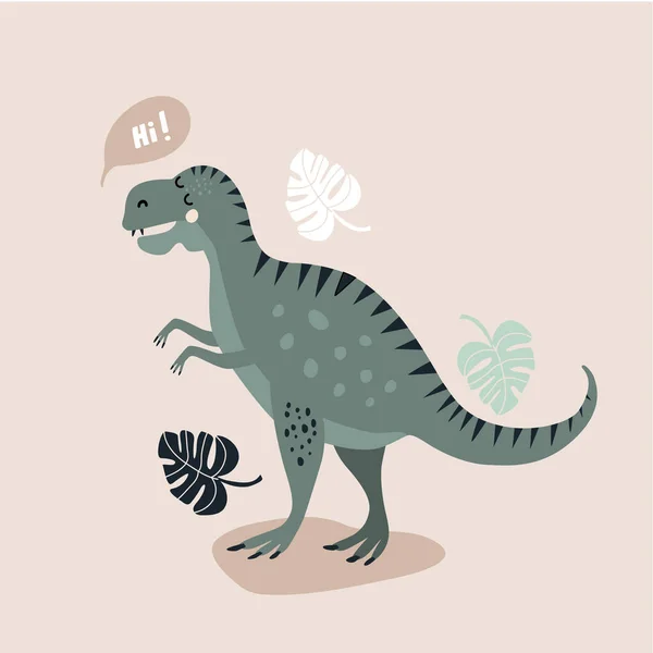 Illustration Vectorielle Dinosaure Vert Dans Style Dessin Animé Pour Conception — Image vectorielle