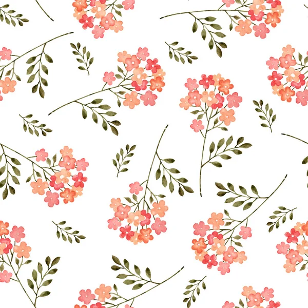 Bezszwowy Wzór Różowymi Kwiatami Gałęziami Białym Tle Ilustracja Akwarela — Zdjęcie stockowe