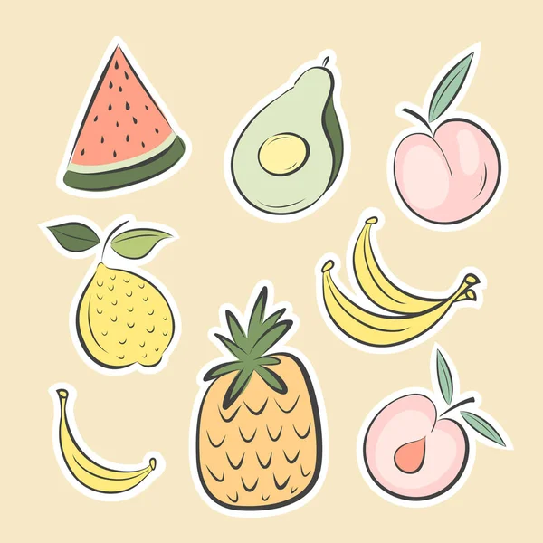 Vector Nabornaturalnye Frutas Tropicales Iconos Ilustración Aislados Estilo Doodle — Vector de stock