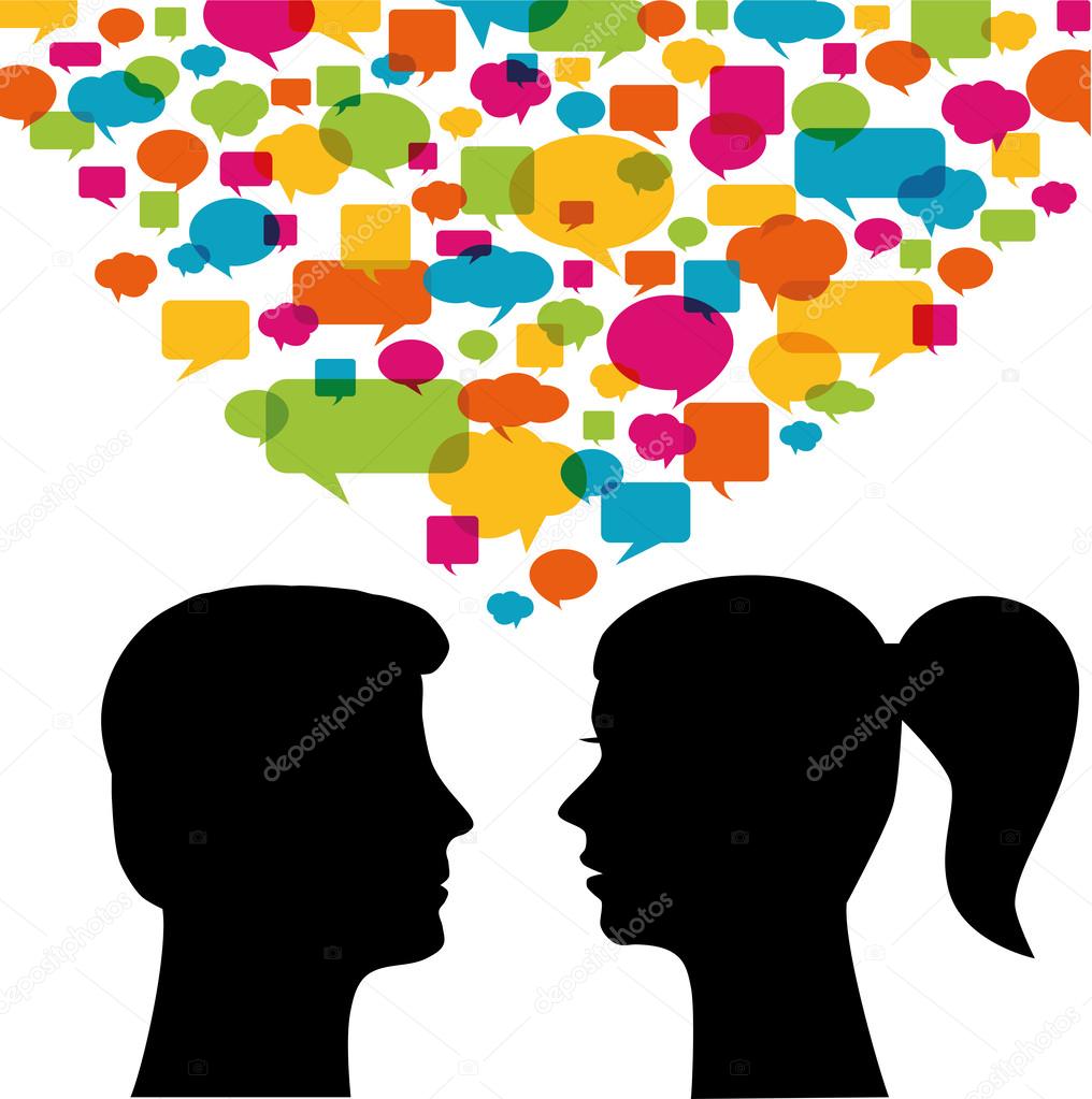 Man and woman with speech bubbles